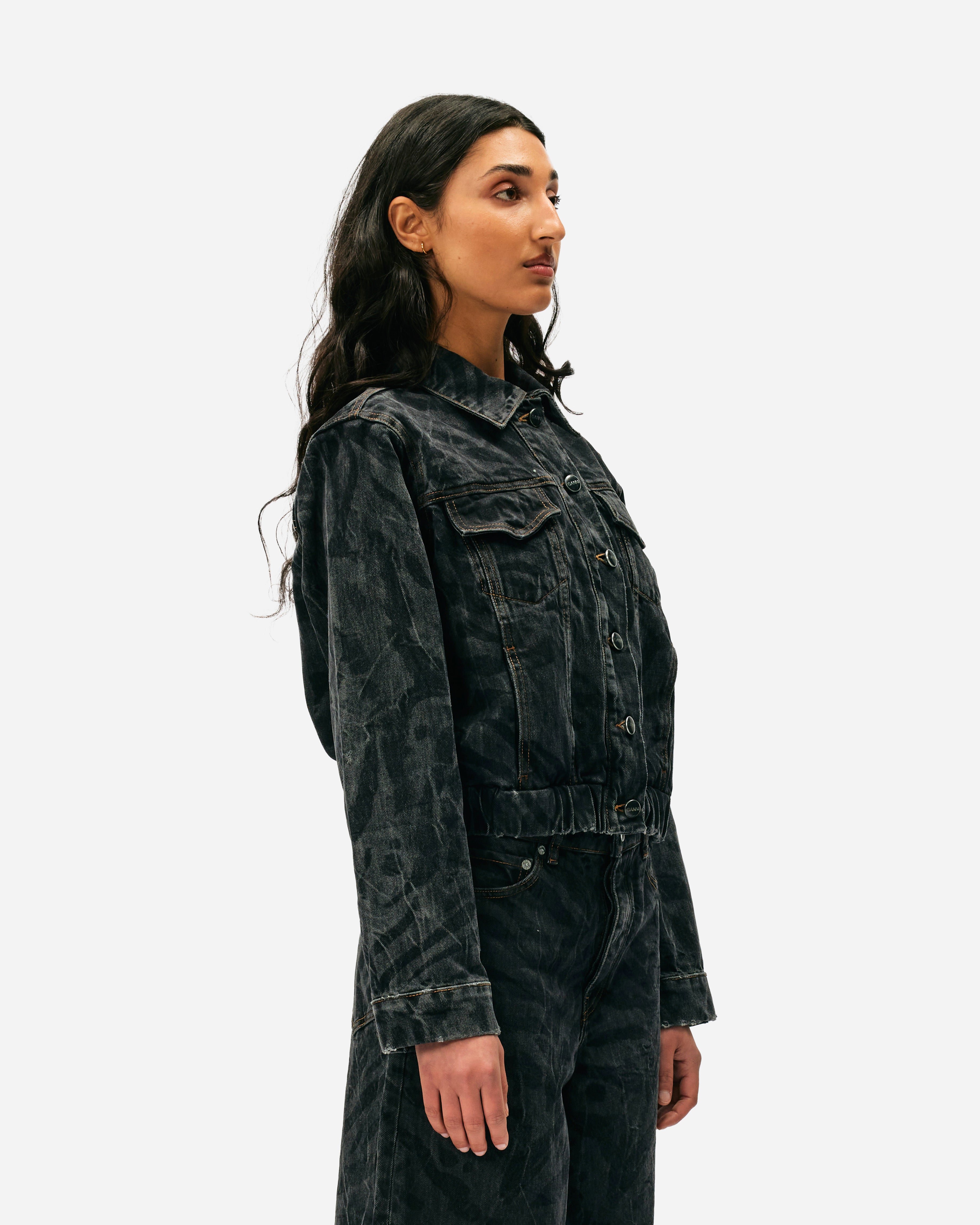 GANNI Lazer Denim Bomberjacke Black J1484