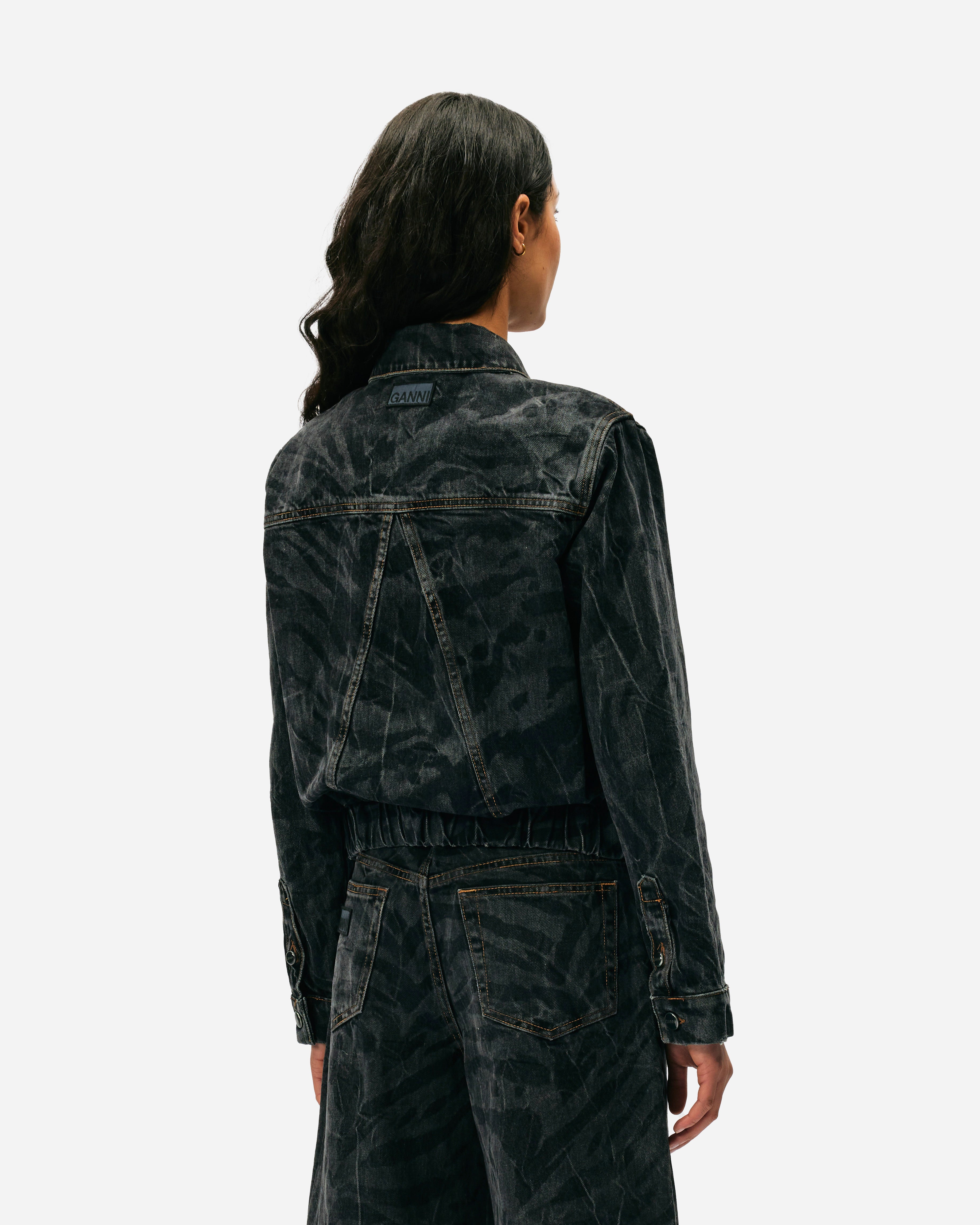 GANNI Lazer Denim Bomber Jacket Black J1484