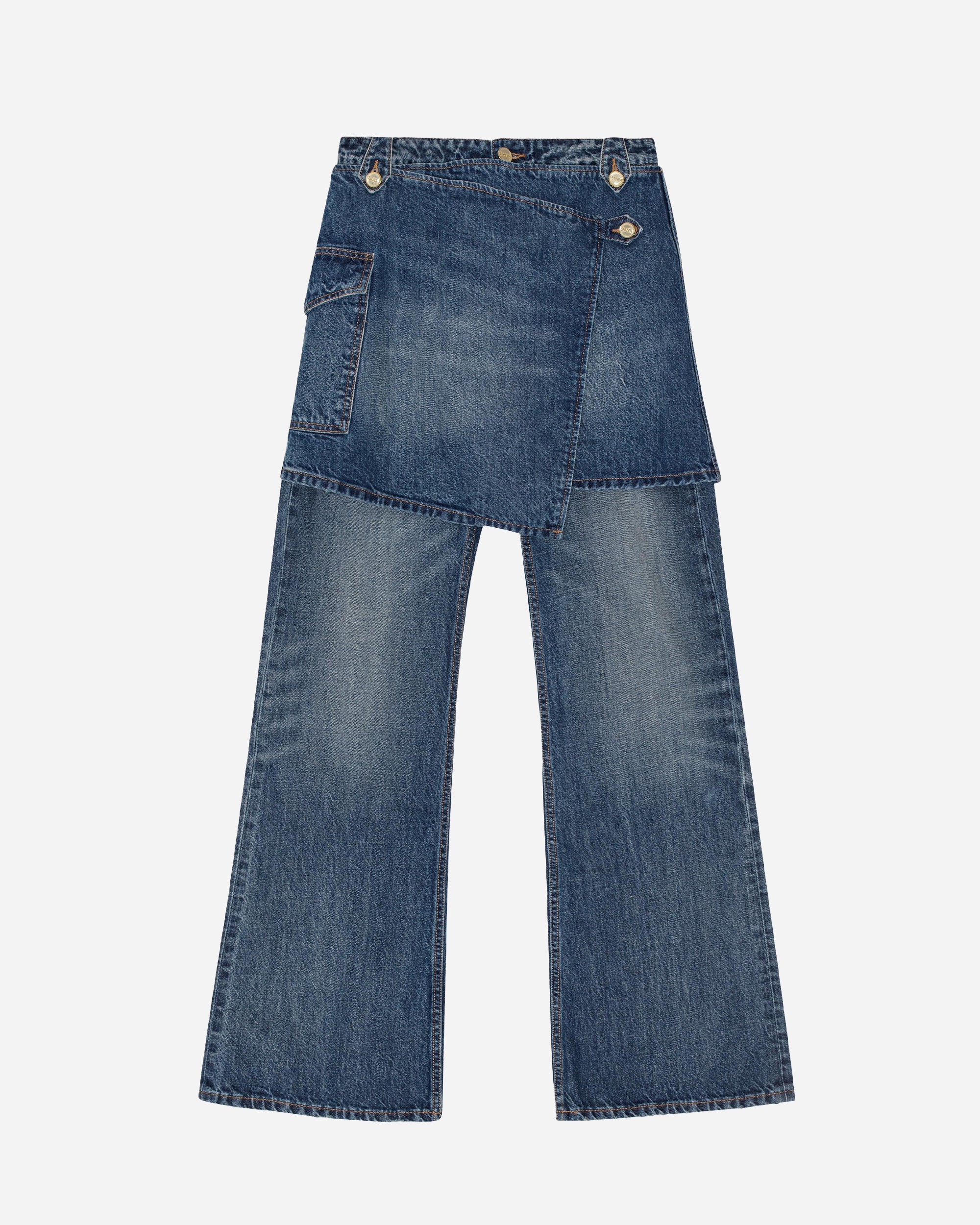 Heavy Washed Denim Flared Skirt Jeans