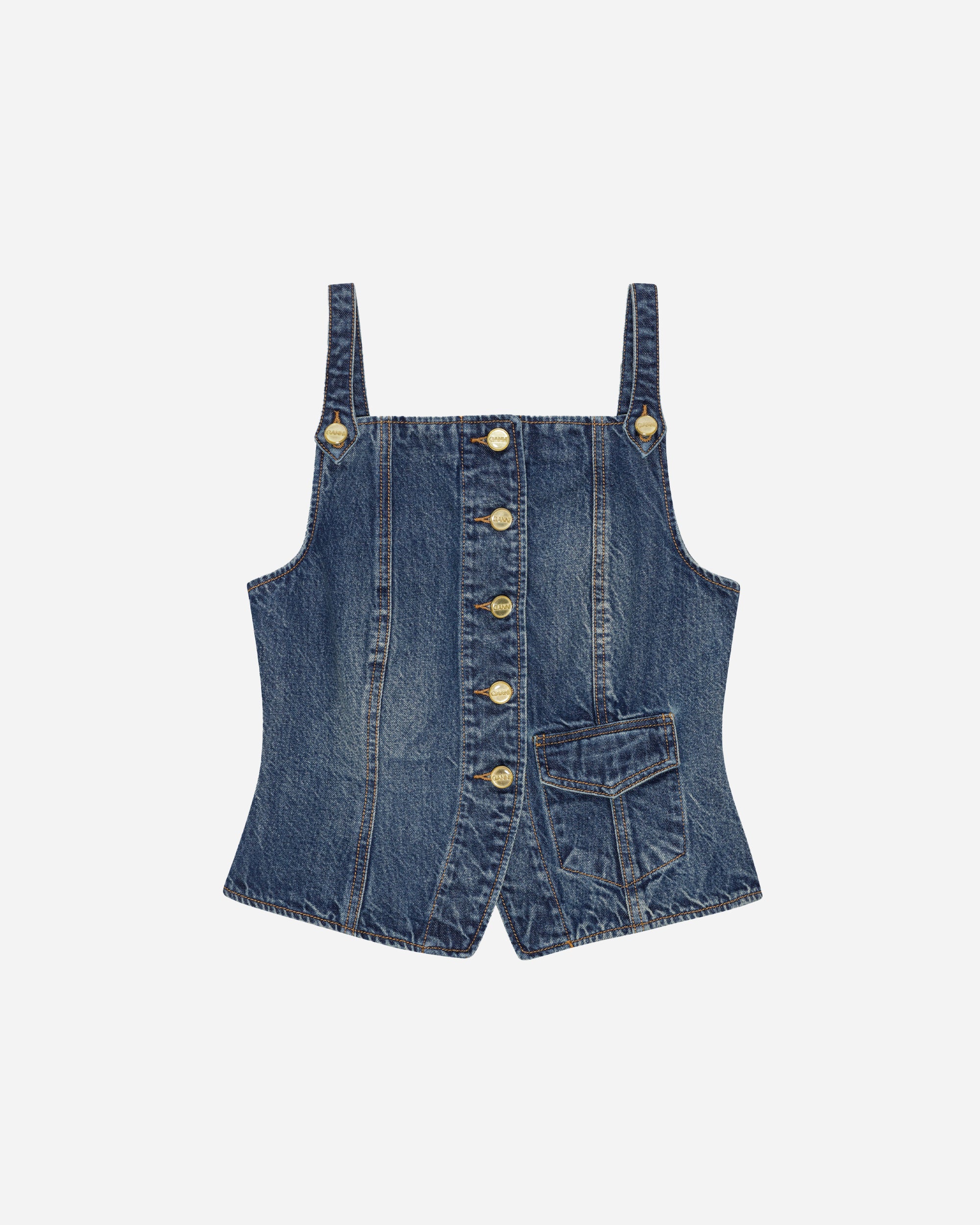 GANNI Kraftigt vasket denimtop Mid Blue Vintage J1580-567