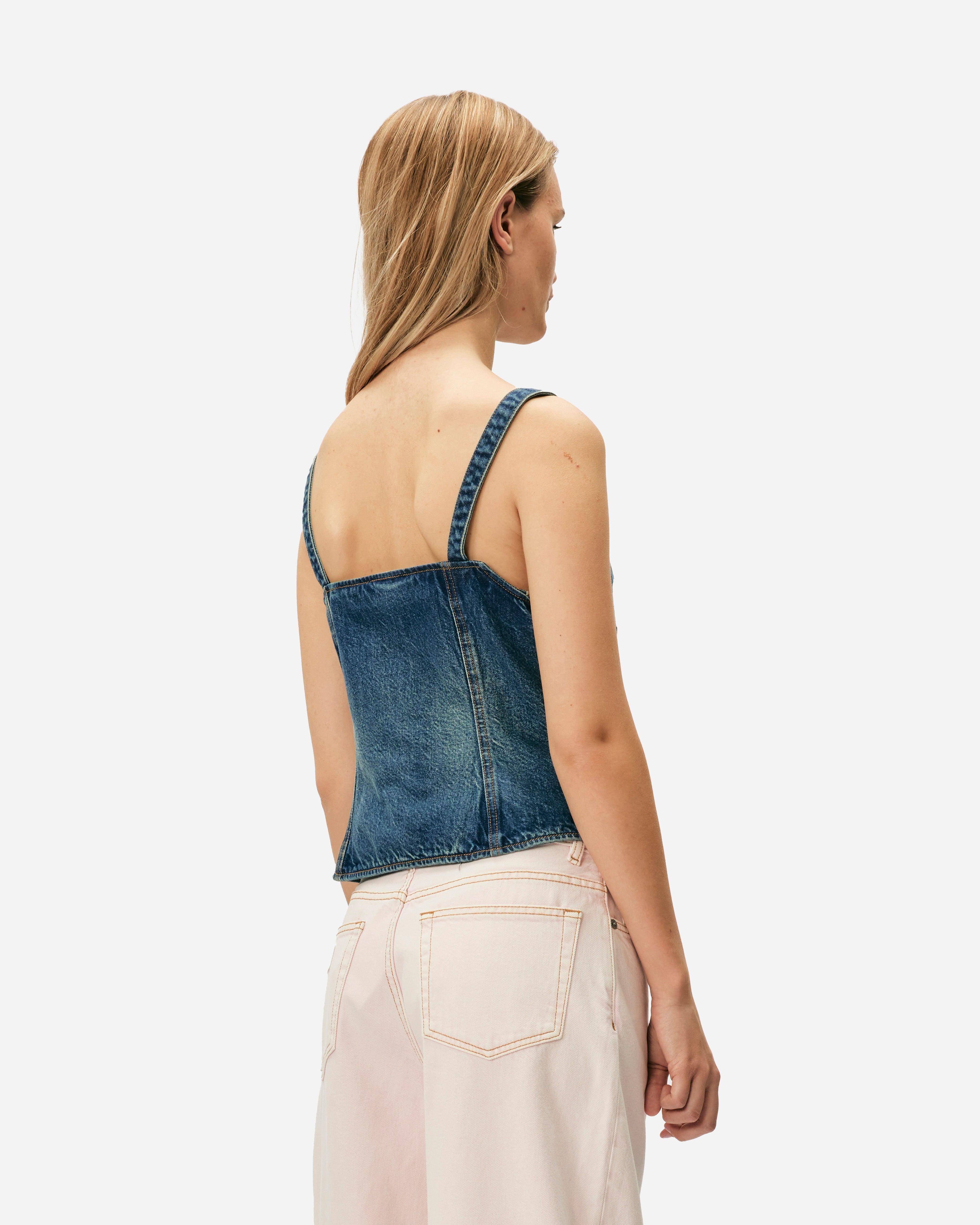 GANNI Kraftigt vasket denimtop Mid Blue Vintage J1580-567