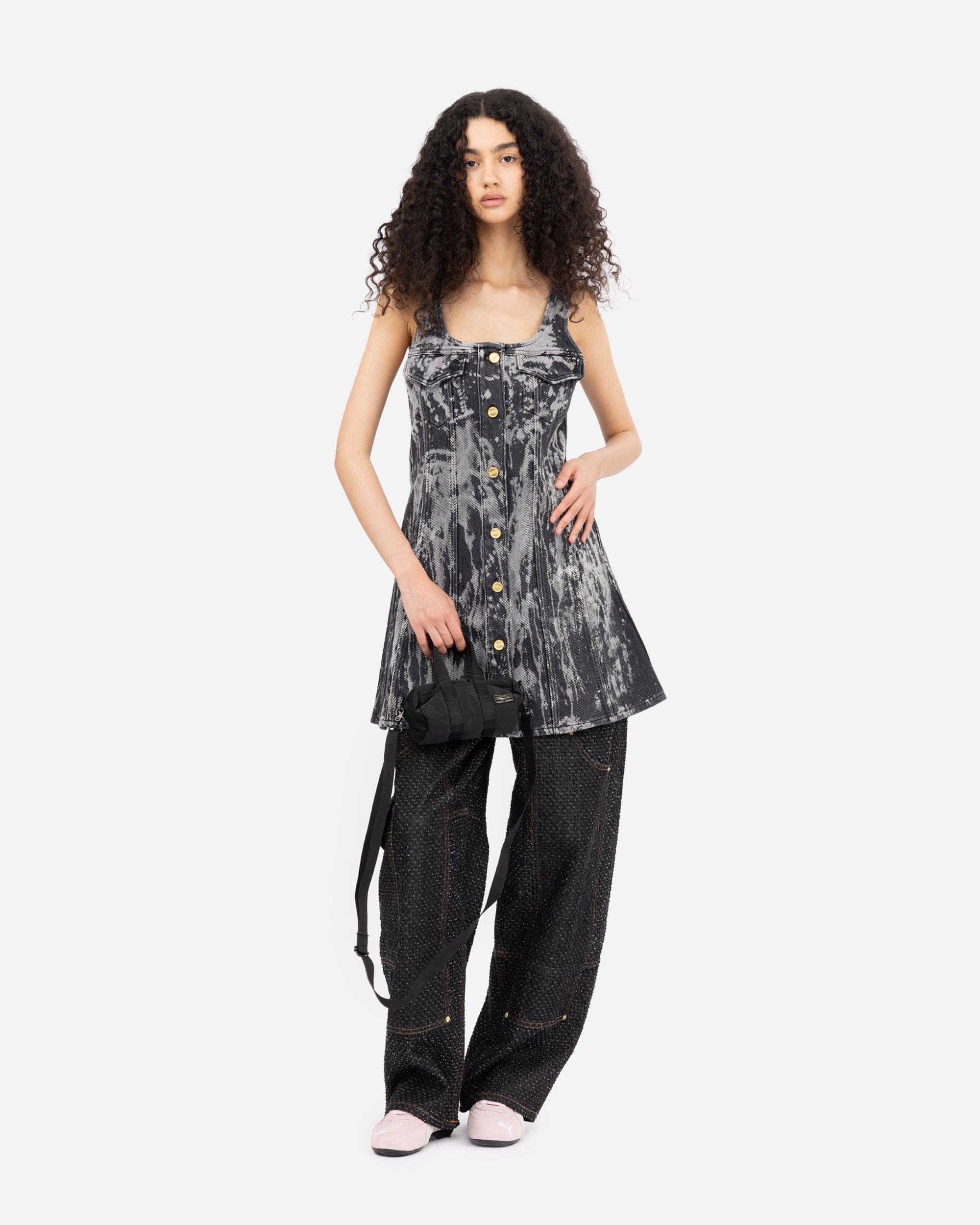 ganni heavy denim mini dress Ganni Heavy Denim Mini Dress, Black, Organic Cotton, Size