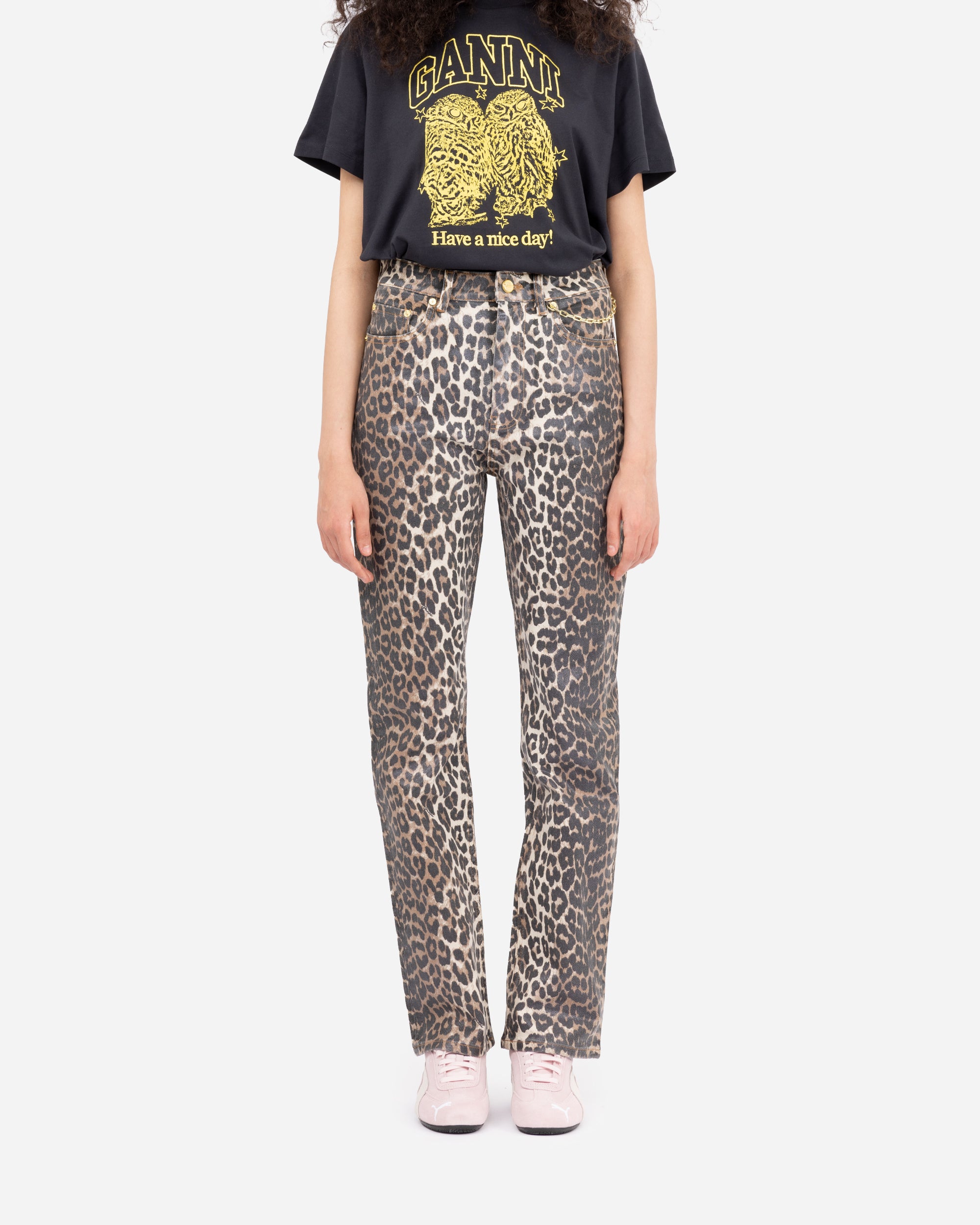 Leopard Ganni Slit Pants Ganni Foil Print Denim Carri Chain Jeans