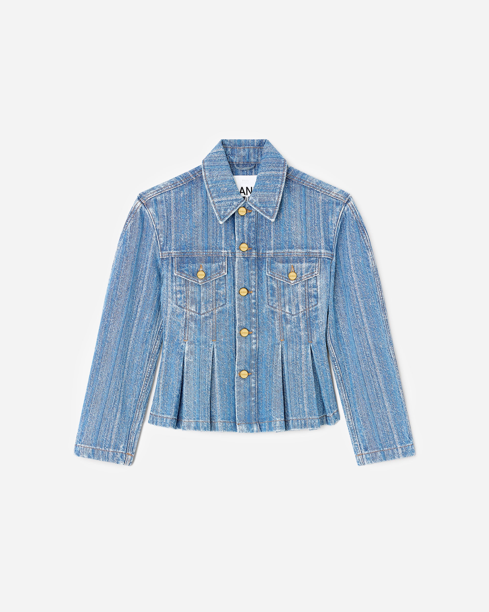 GANNI Structured Denim Fitted Jacket Mid Blue Stone J1845