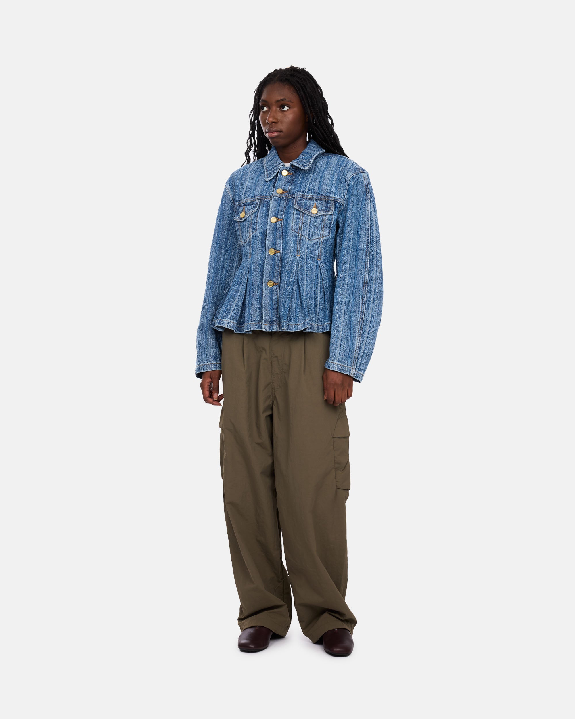 GANNI Structured Denim Fitted Jacket Mid Blue Stone J1845