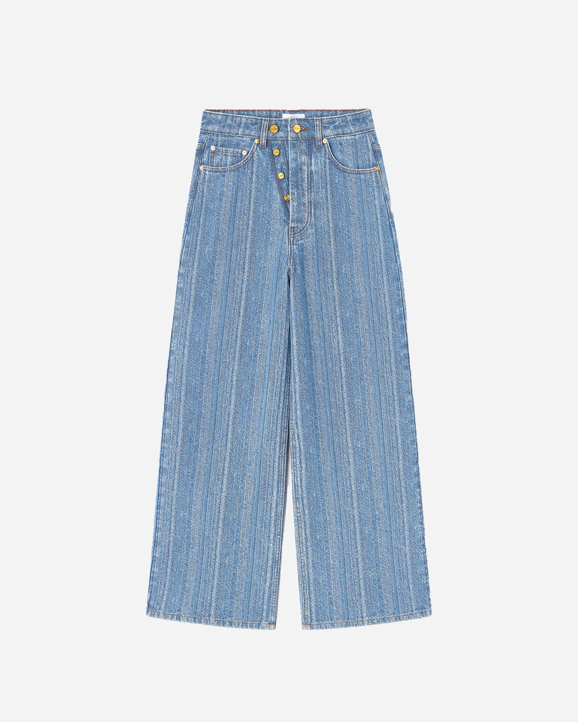 GANNI Structured Denim Double Fly Baggy Jeans Mid Blue Stone J1882