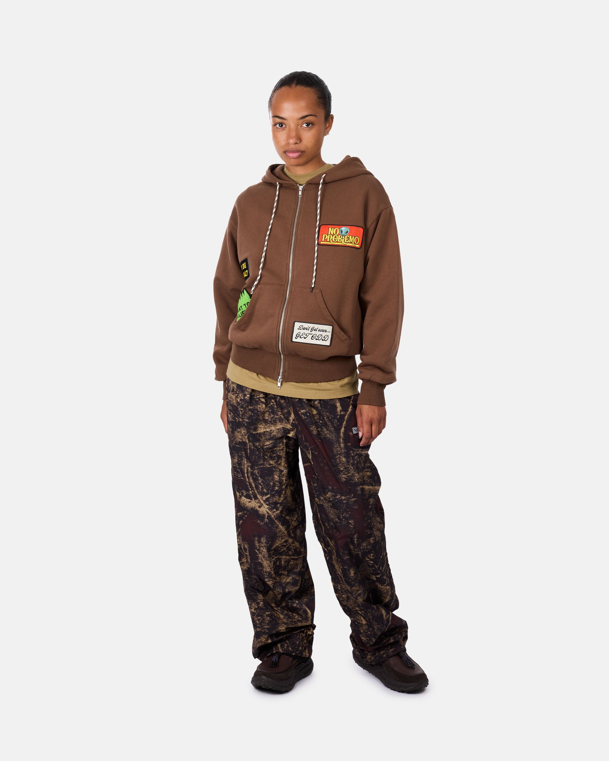 No Problemo Sticker Zip Thru Hoodie Brown NP2003304