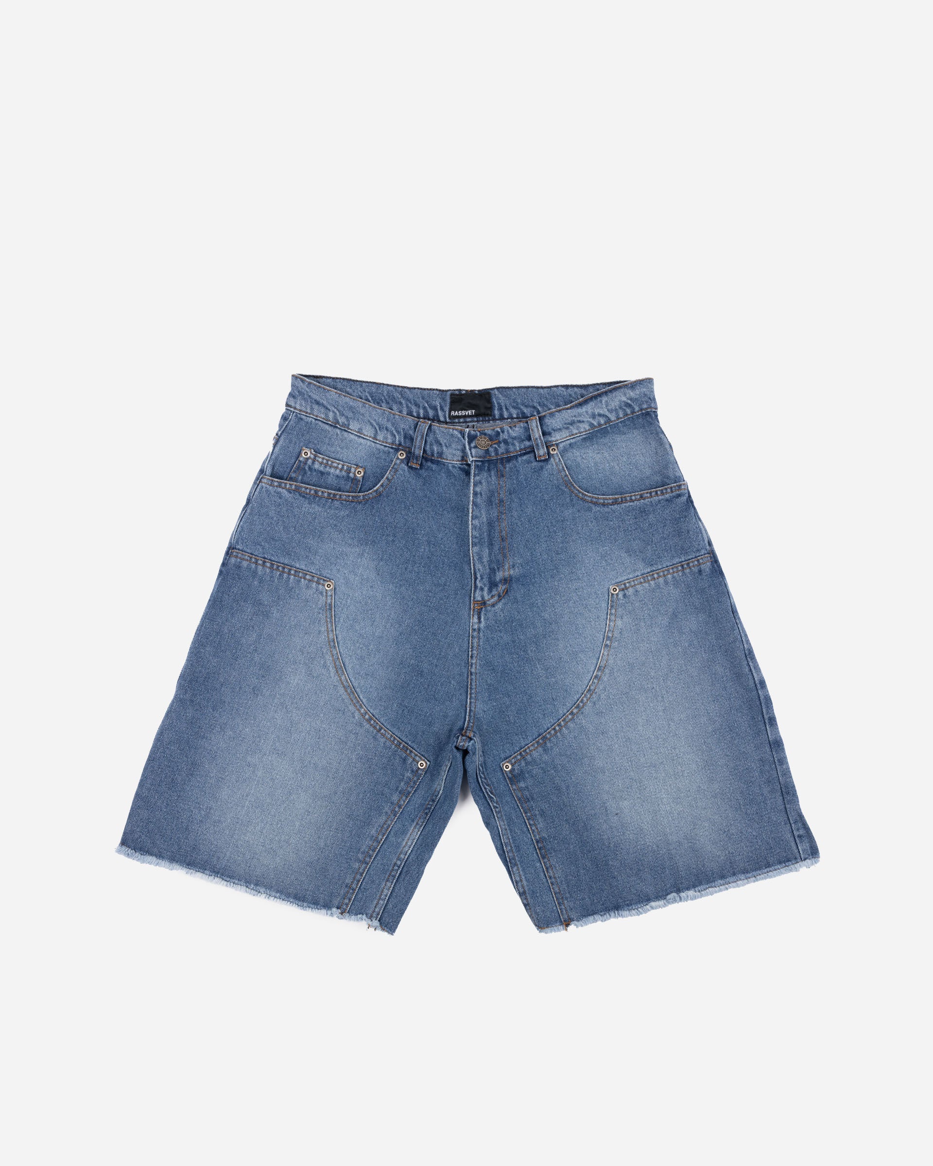RASSVET SUN DYED DOUBLE KNEE BAGGY DENIM SHORTS LIGHT BLUE PACC18P024