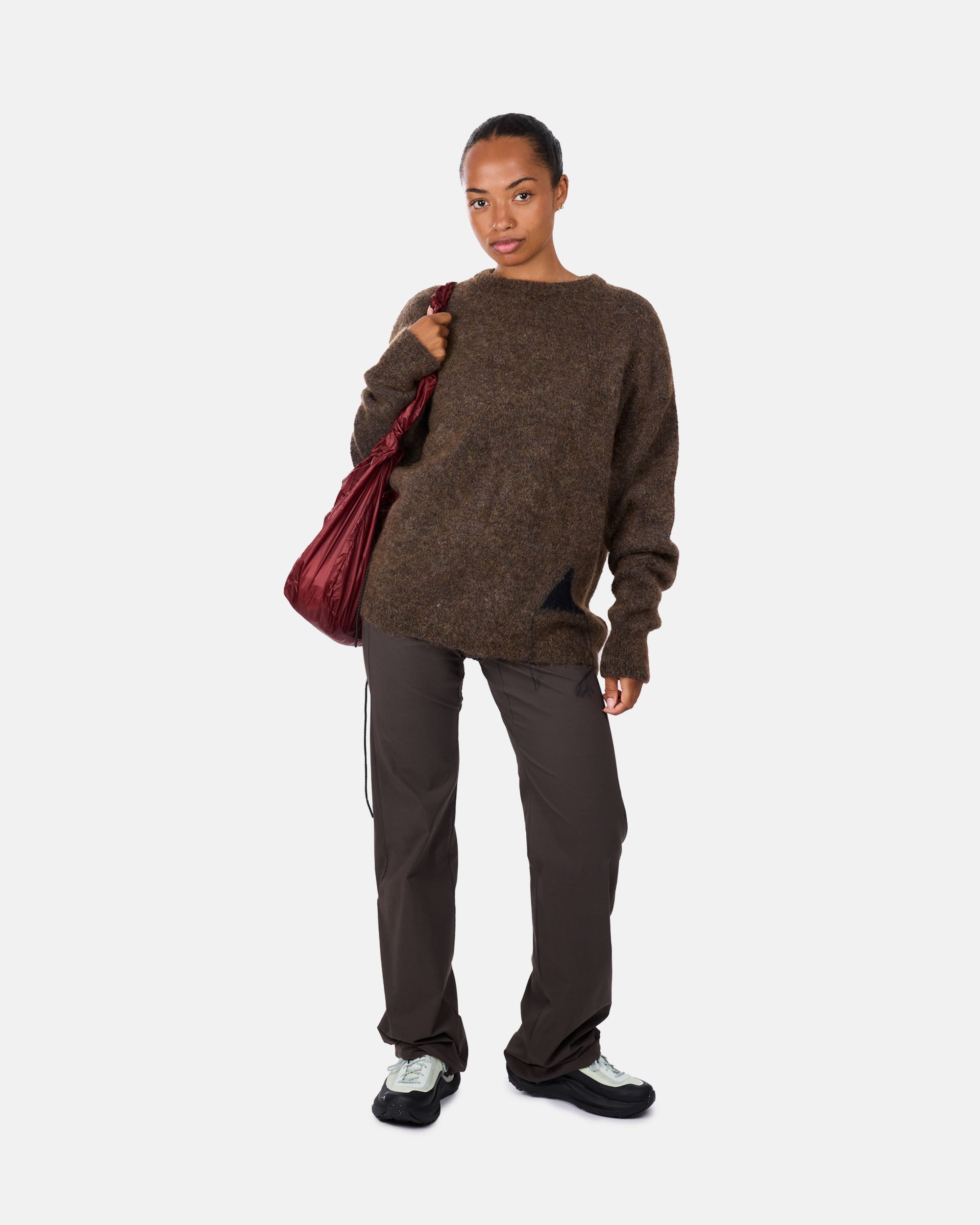 ROA Dropstitch Mohair Knit Crewneck Brown RBMW0522YA76