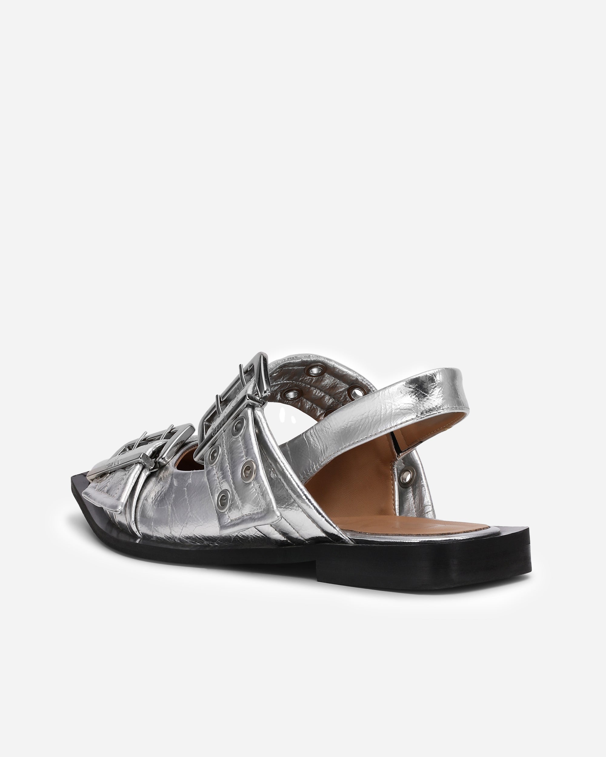 GANNI Feminine Schnallen-Ballerina Metallic Silver S2725-018