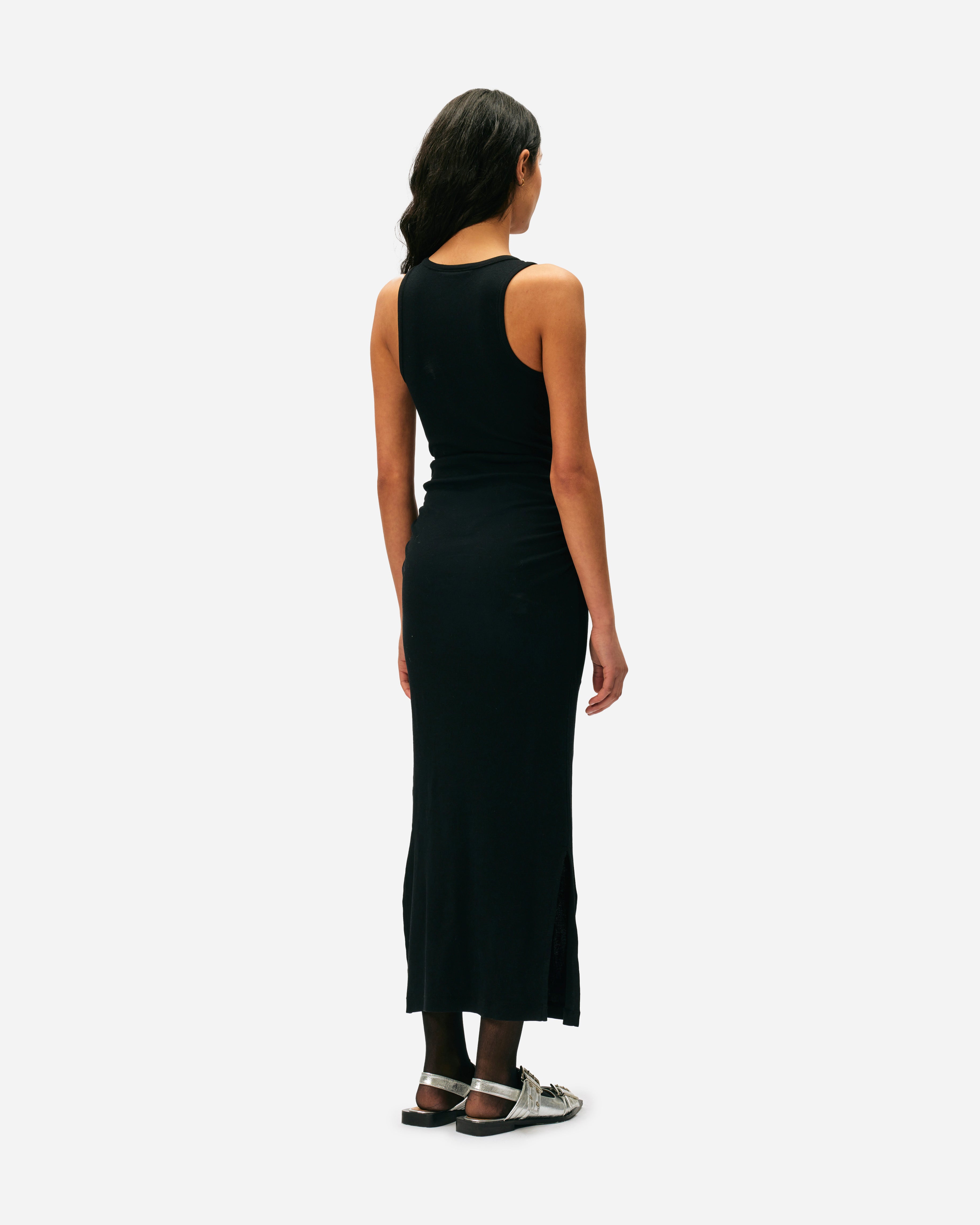 GANNI Tanktop-Kleid aus weicher Baumwolle mit Rippstrick Black T3935