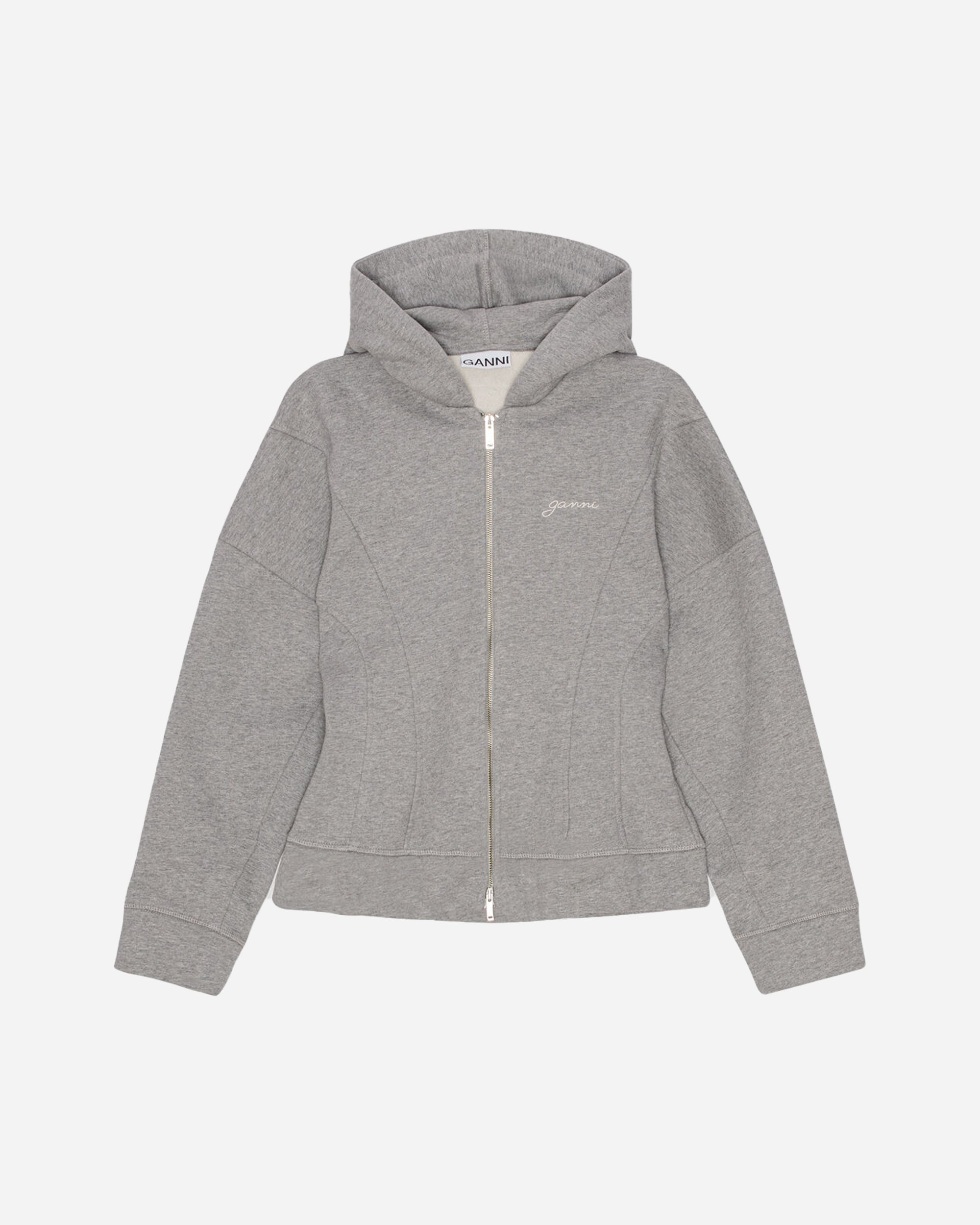 GANNI Heavy Fleece Zip Hoodie Paloma Melange T3998-921