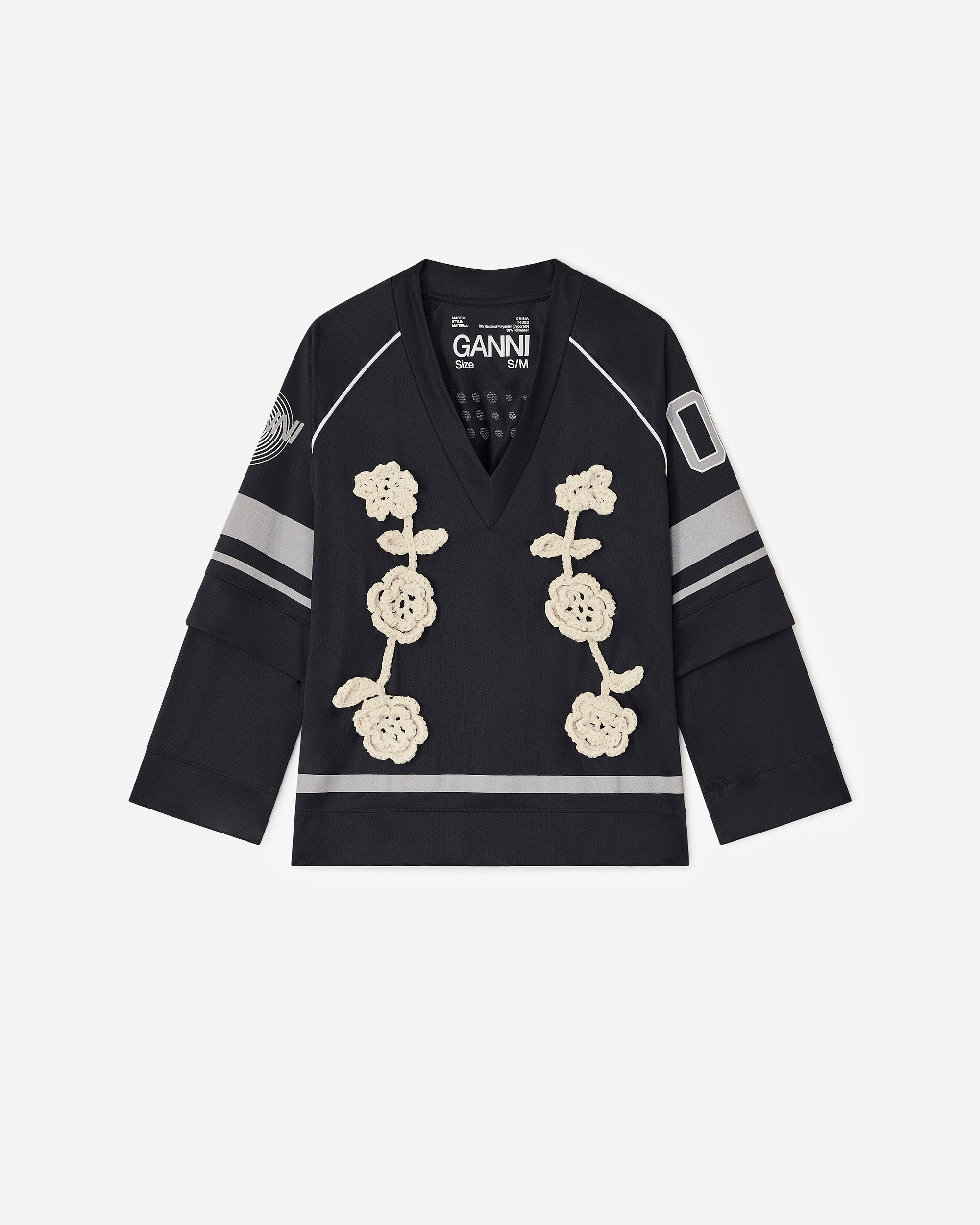 GANNI Cycora Jersey Oversized Long Sleeve Black T4392