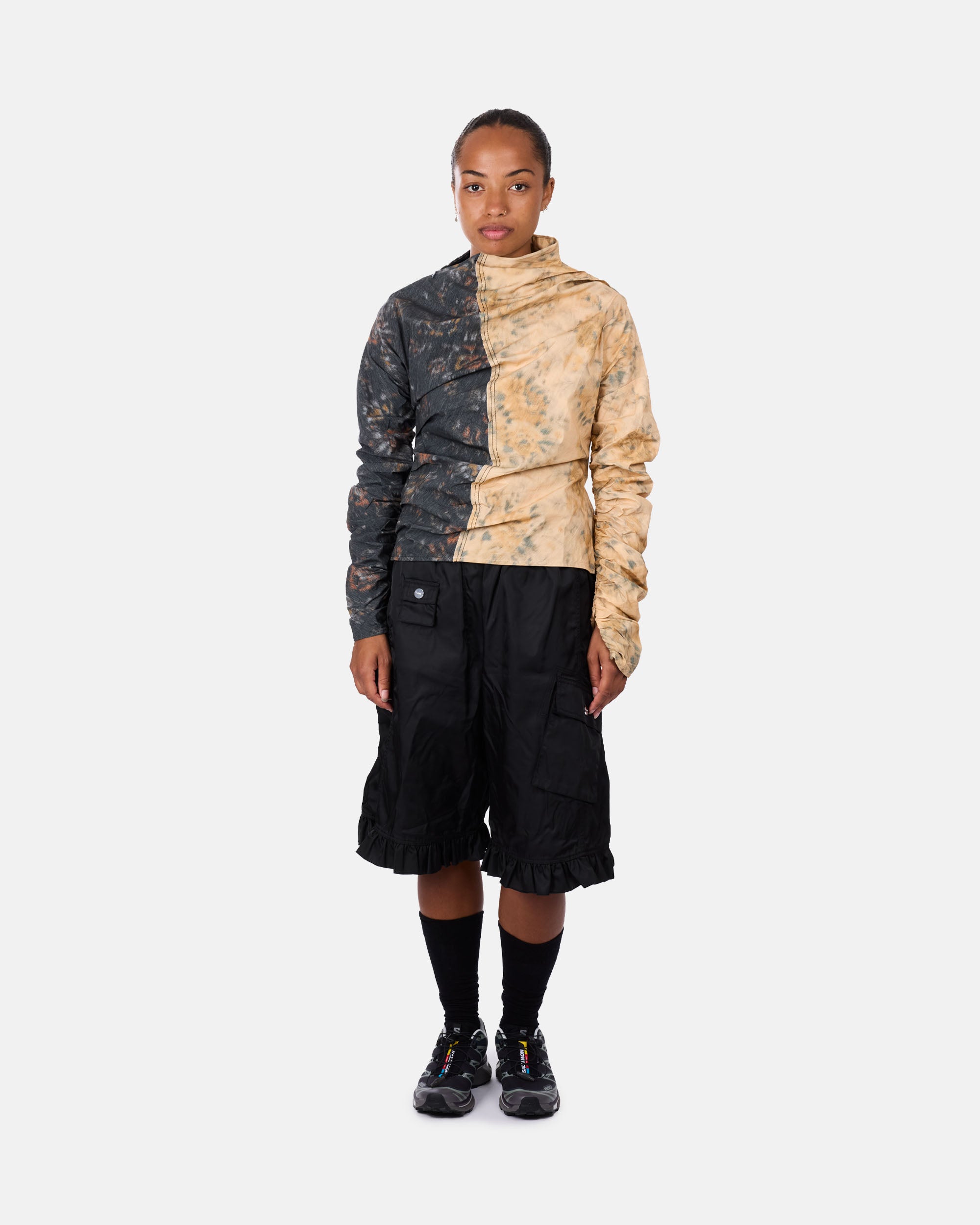 GANNI Printed Stretch Cotton Ruched Top Multicolour W1021