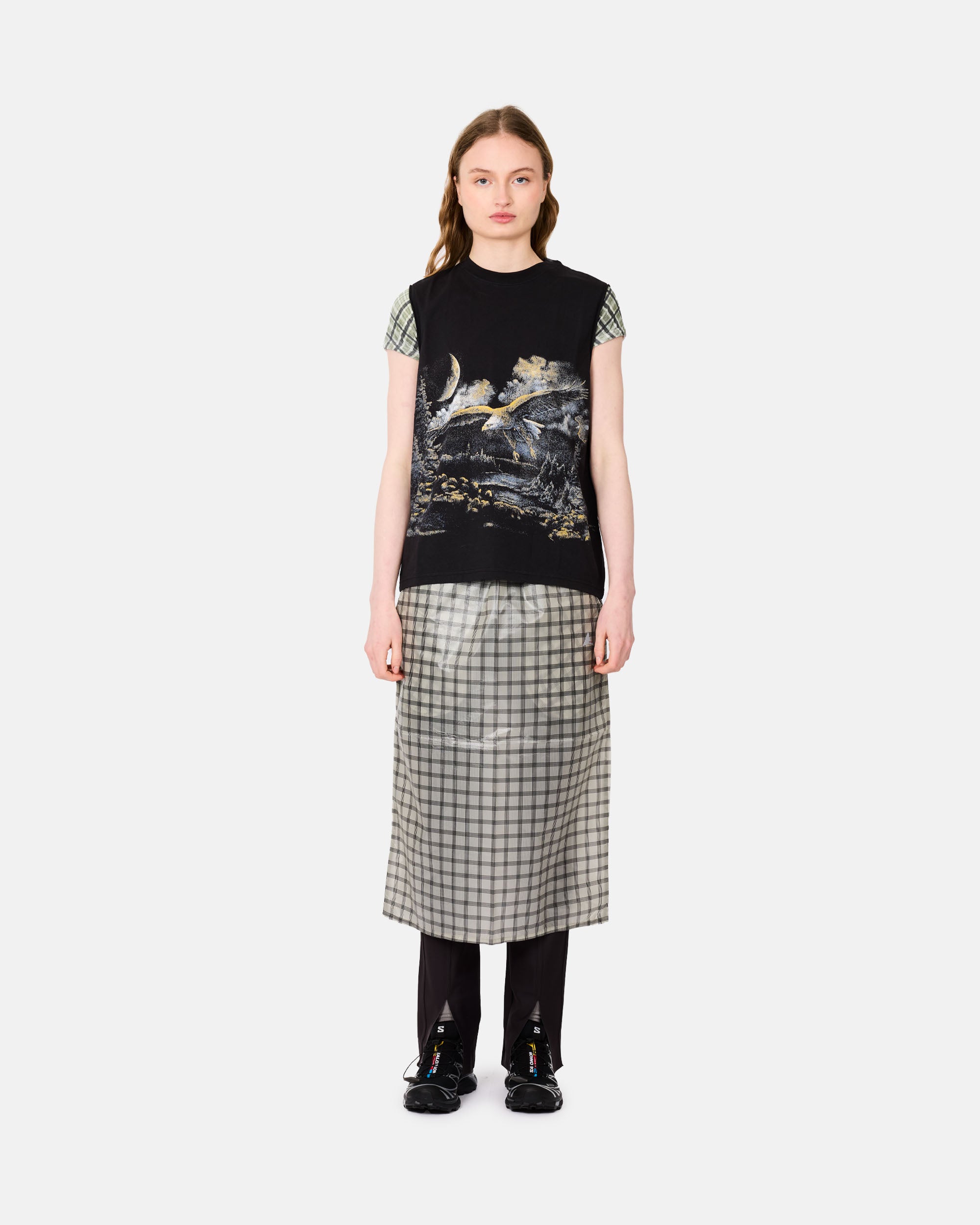 新品タグ付✨24aw✨サカイ　Pattern Knit Print Skirt ROA Nia See Through Printed Check Mid Skirt White YBWW033FA13