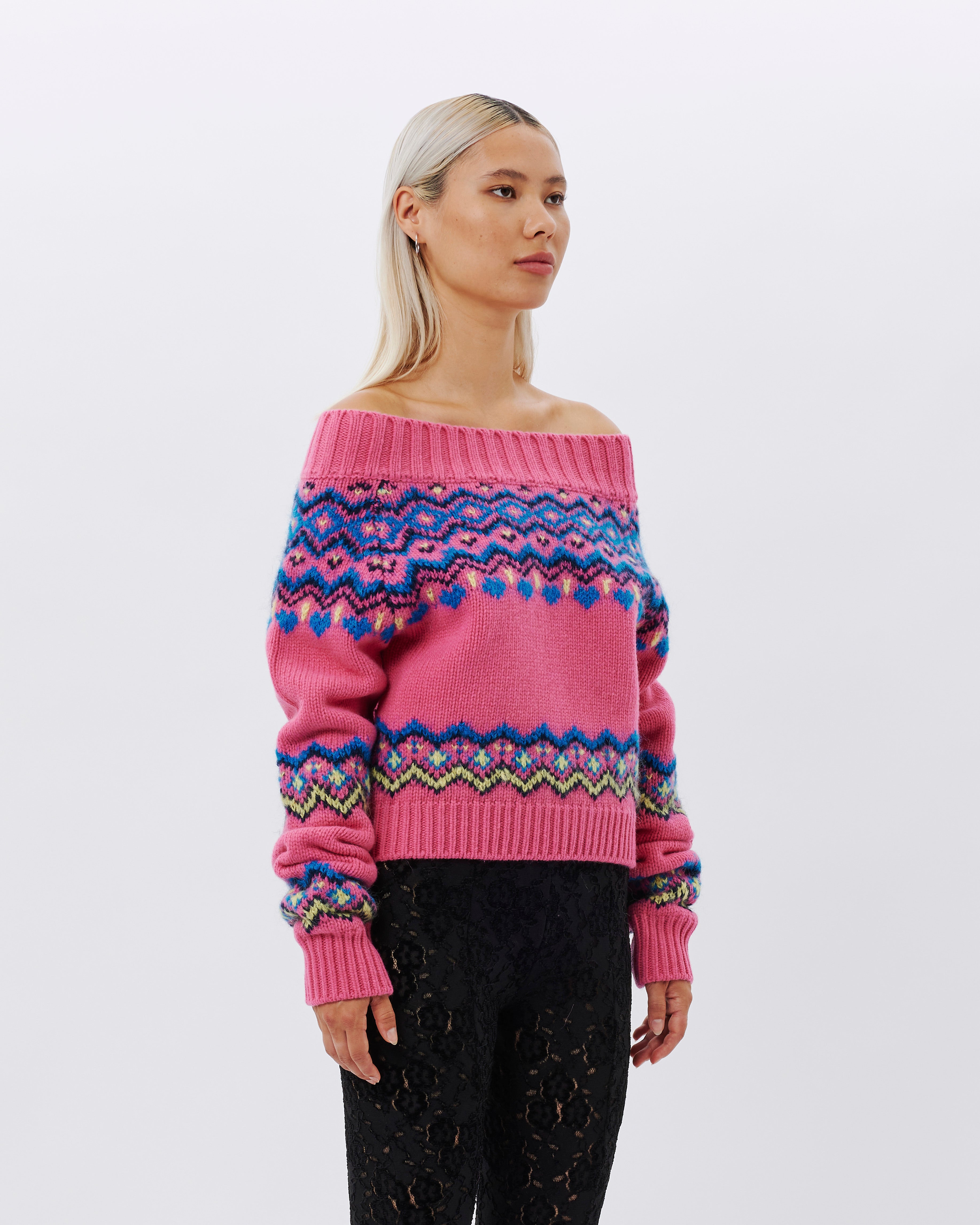 Andersson Bell Tako Nordic Off-Shoulder Knit Top PINK atb988w-PNK