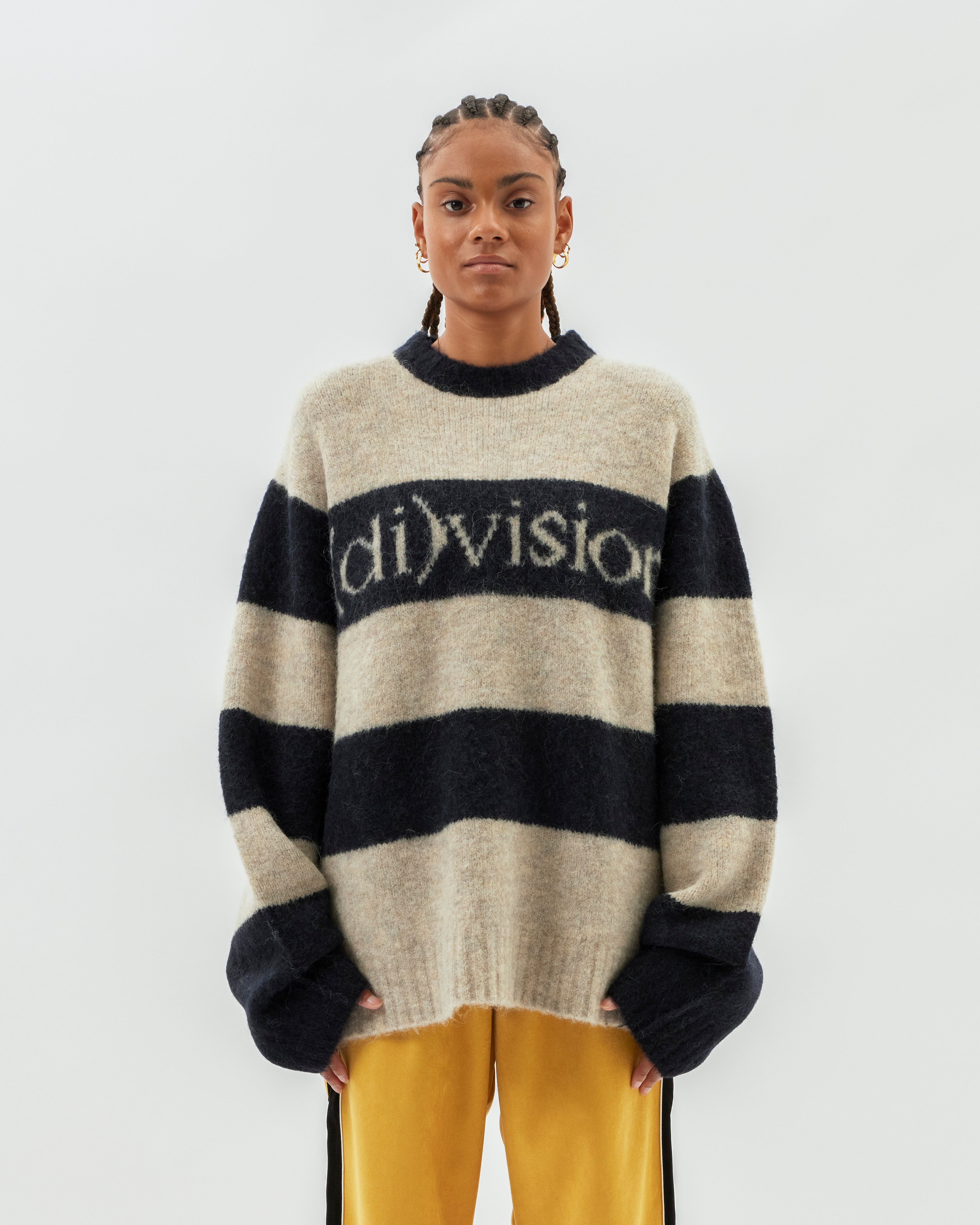 (DI)VISION Striped Logo Knit Sweater BLACK / WHITE STRIPE 130002-1