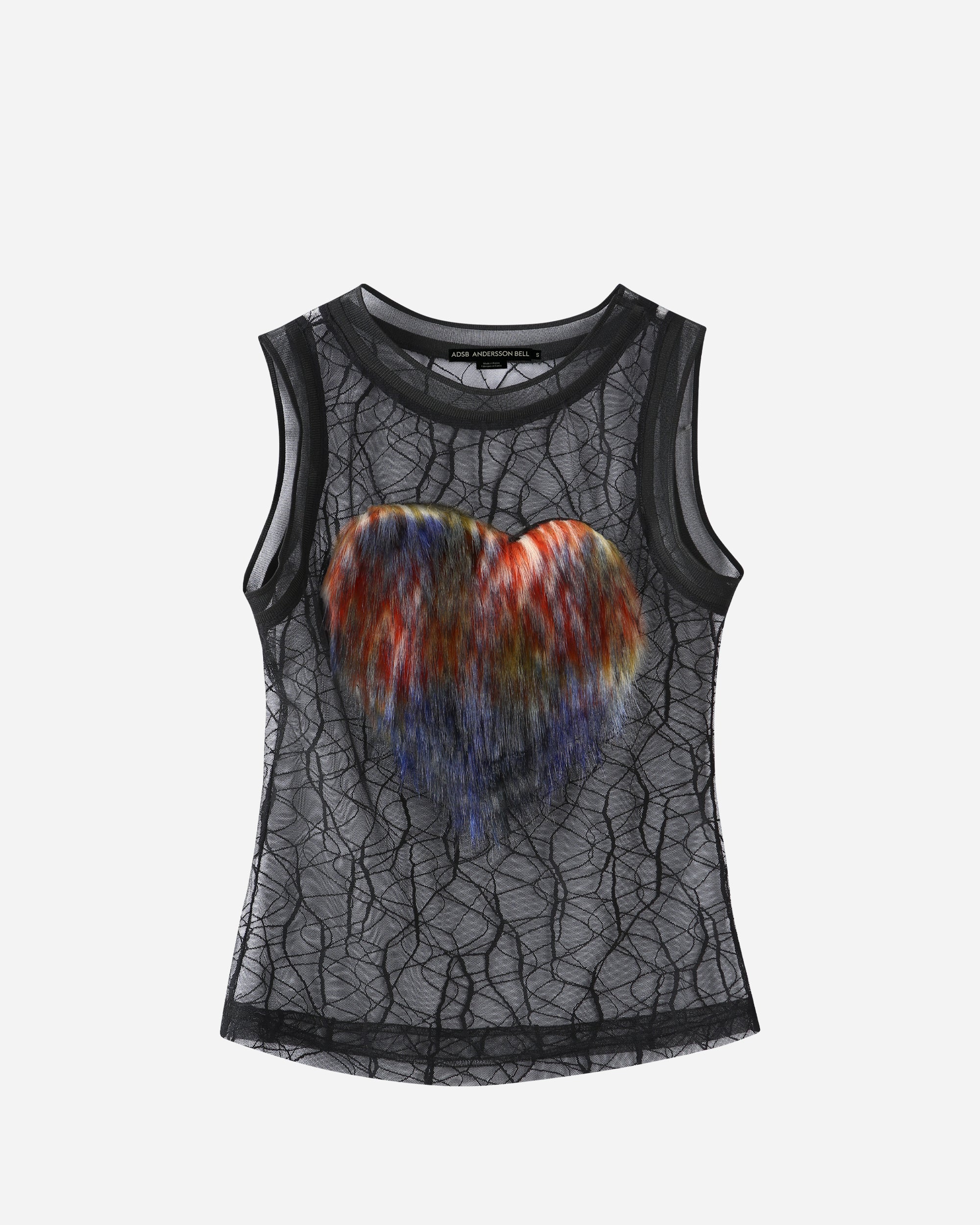 Andersson Bell Heart Fur Mesh Top BLACK atb984w-BLK