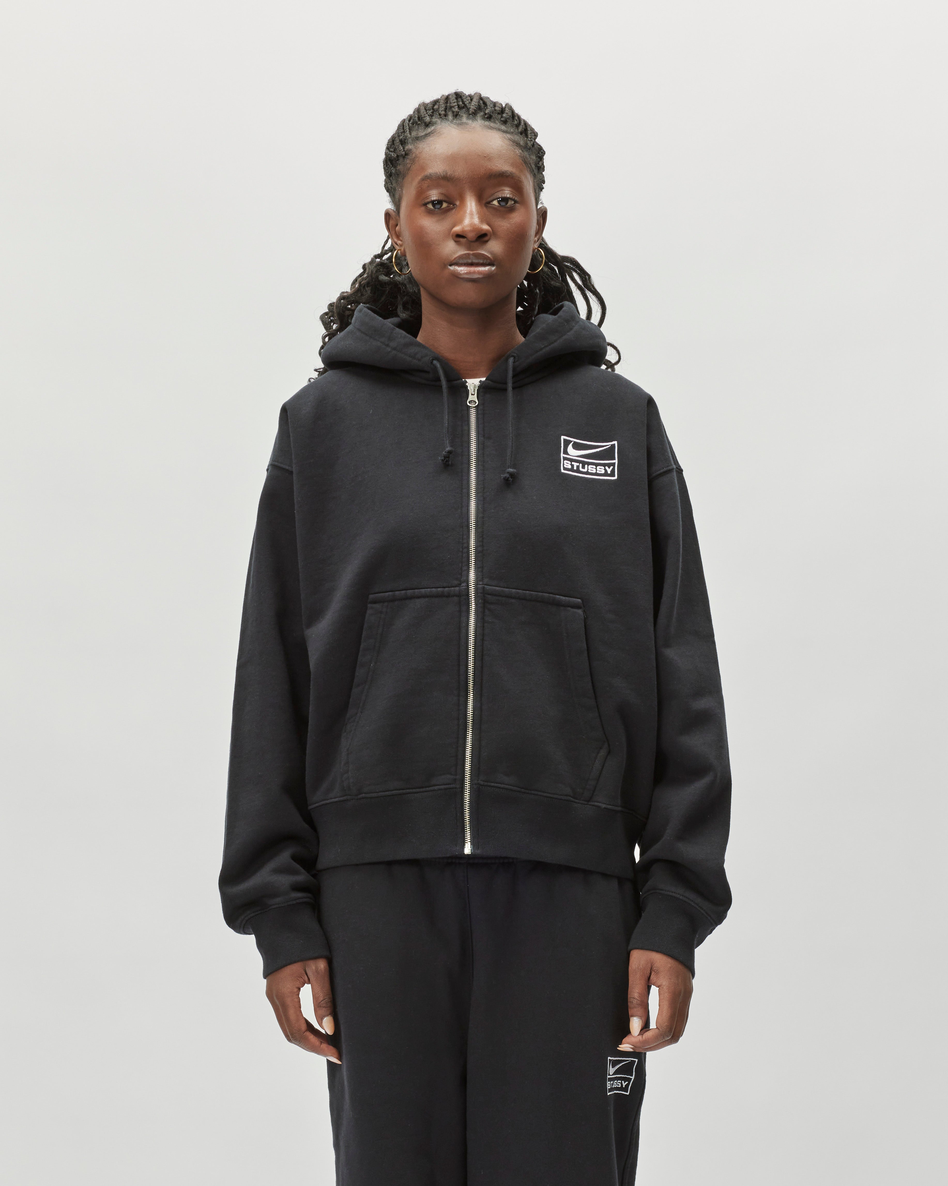 NIKE QS/TZ Nike x Stüssy Full-Zip Fleece Hoodie BLACK/WHITE FJ9175-010