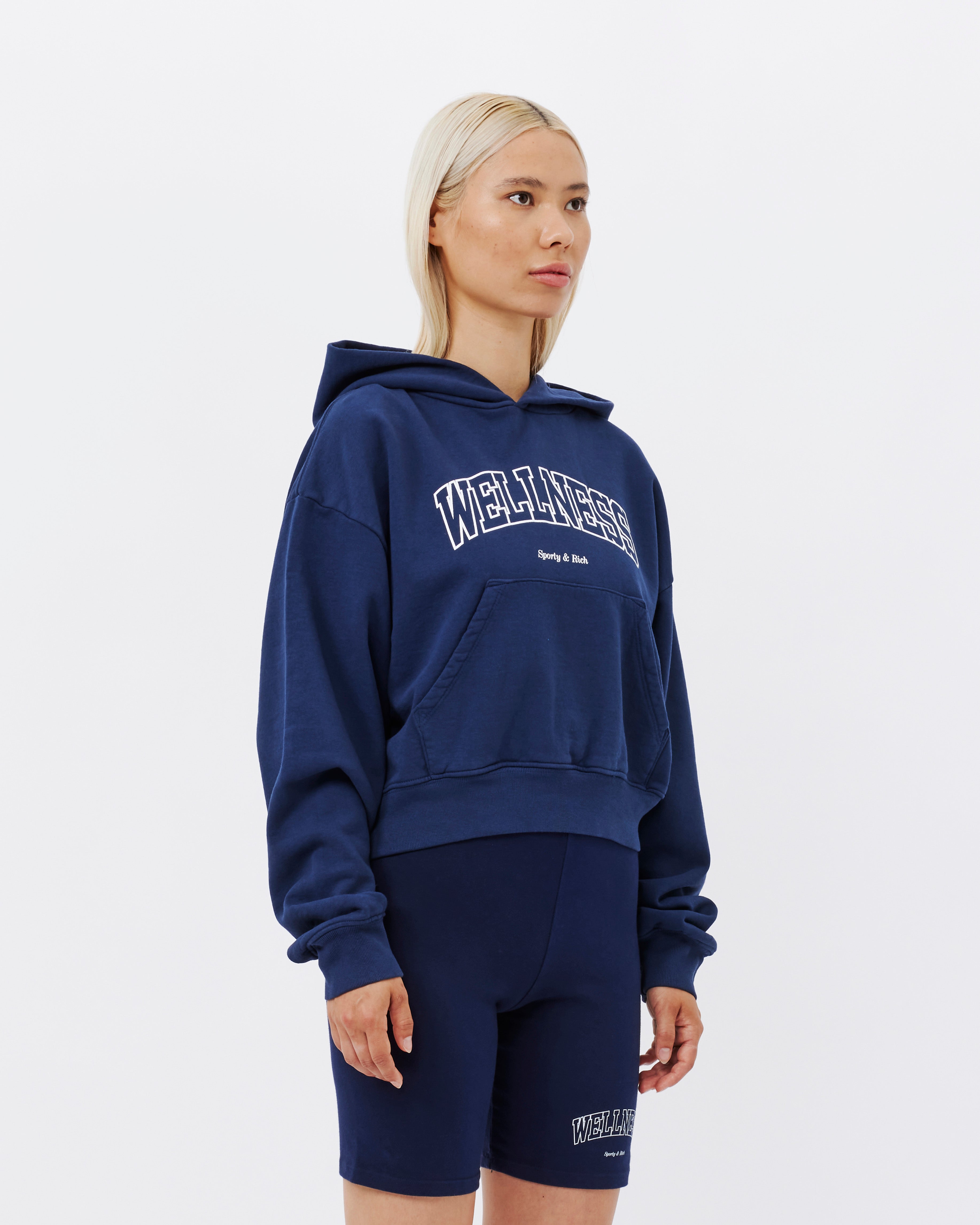 Sporty & Rich Wellness Ivy Cropped Hoodie Navy HC851NA
