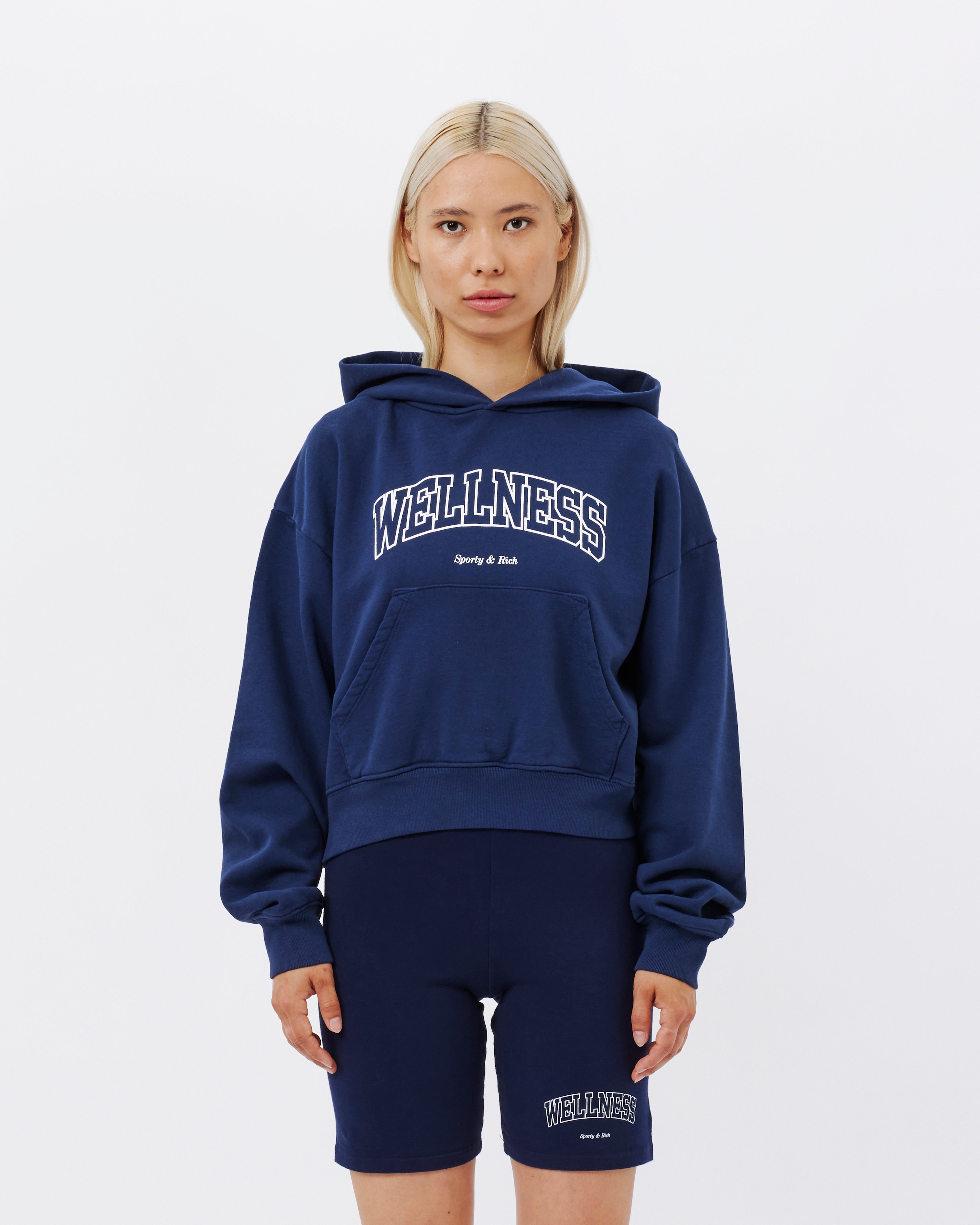 Sporty & Rich Wellness Ivy Cropped Hoodie Navy HC851NA