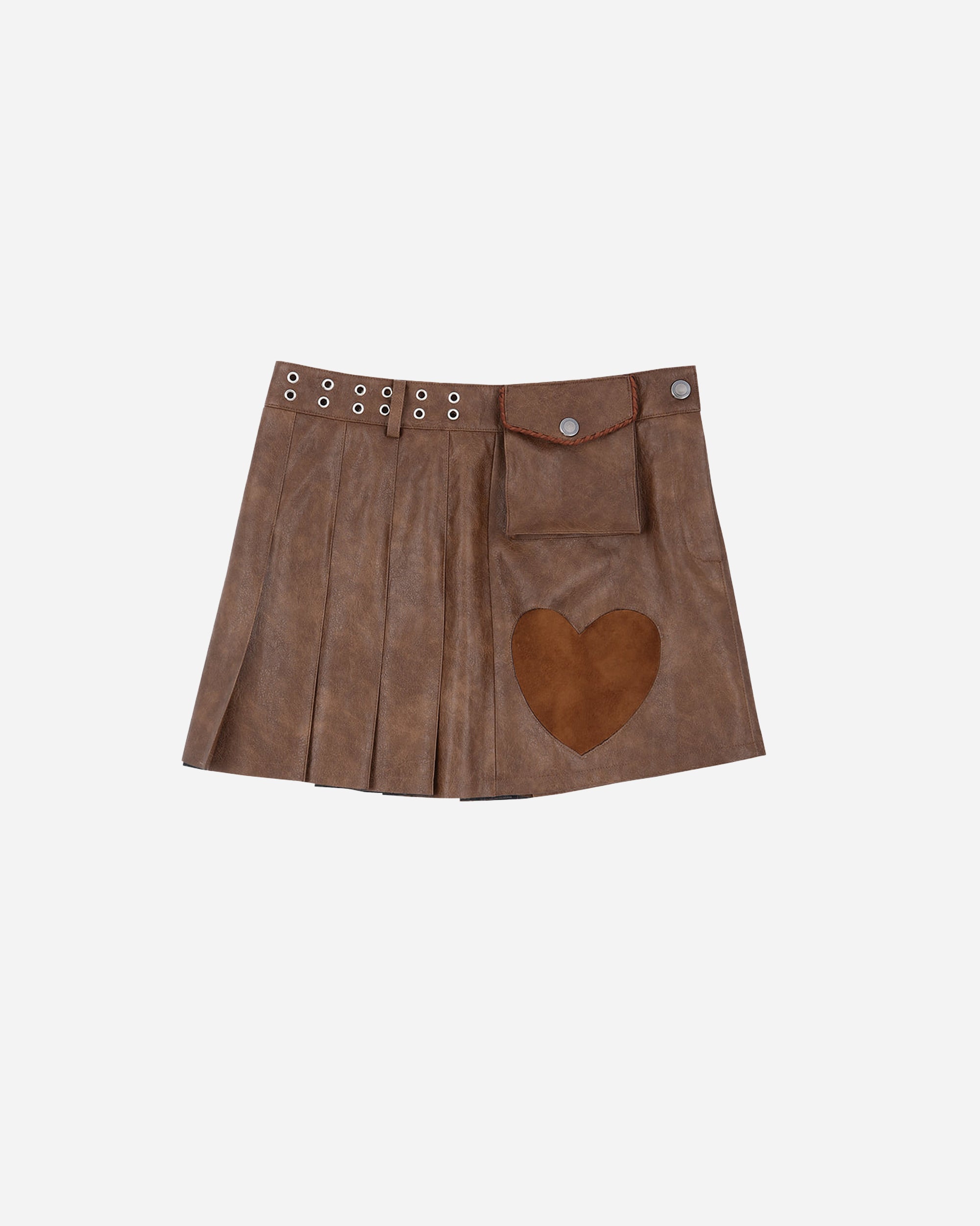 Andersson Bell Arina Heart & Pleats Faux Leather Skirt BROWN apa600w-BROWN